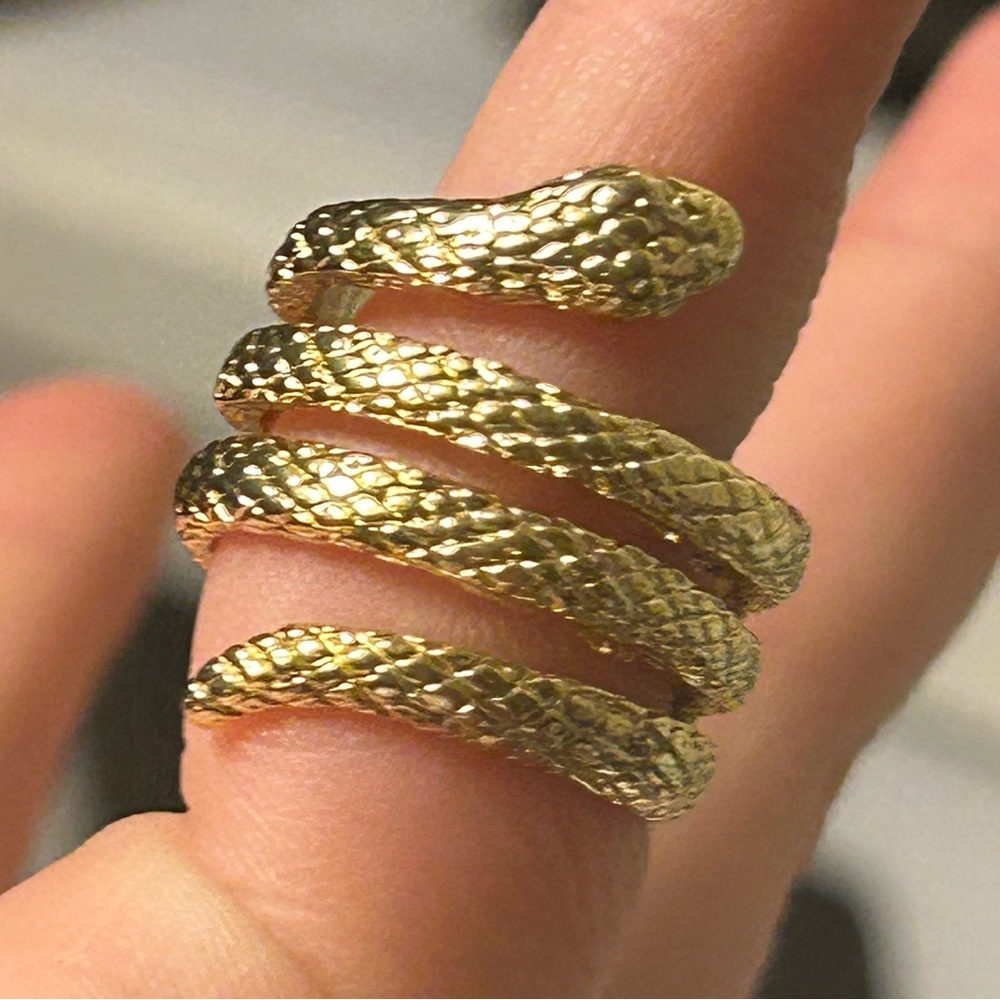 Gold Snake Wrap Ring Size 6 Whimsygoth Serpent Statement Ring Witchy Jewelry - Picture 10 of 10